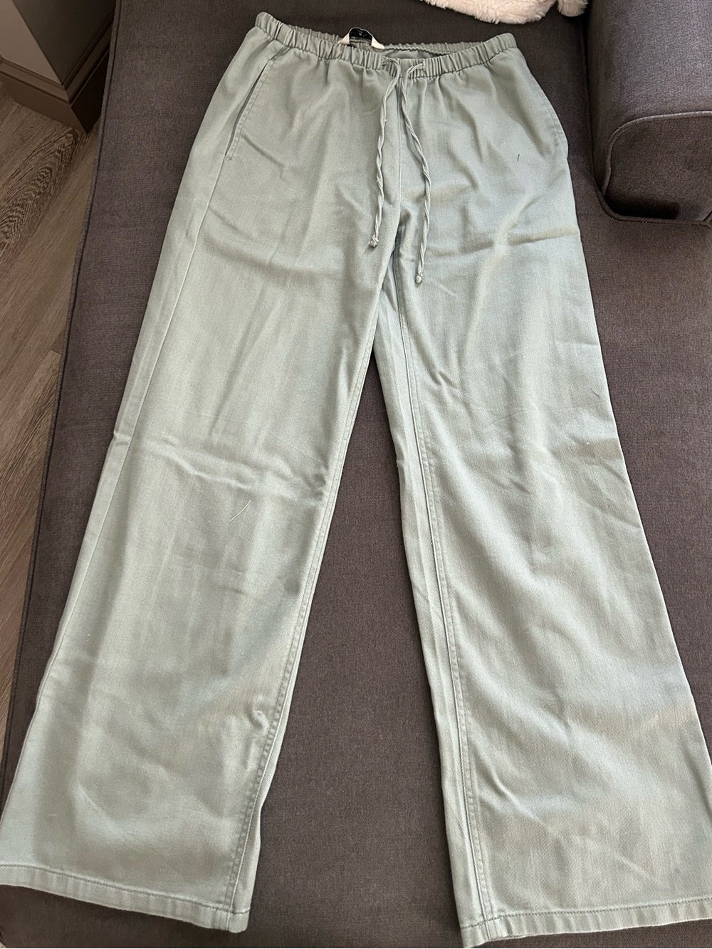 Women’s Casual Elastic-Waist tie Pants (Light Sage Green)